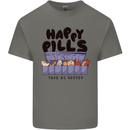 Cats Happy Pills Funny Feline Mens Cotton T-Shirt Tee Top Charcoal