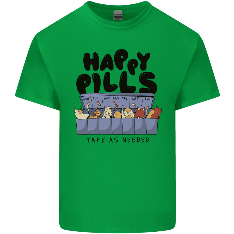 Cats Happy Pills Funny Feline Mens Cotton T-Shirt Tee Top Irish Green