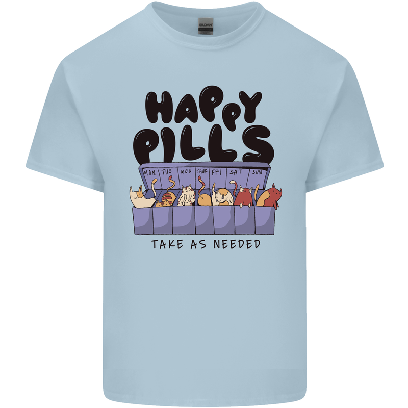 Cats Happy Pills Funny Feline Mens Cotton T-Shirt Tee Top Light Blue