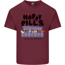 Cats Happy Pills Funny Feline Mens Cotton T-Shirt Tee Top Maroon