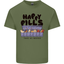 Cats Happy Pills Funny Feline Mens Cotton T-Shirt Tee Top Military Green