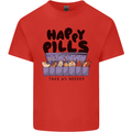 Cats Happy Pills Funny Feline Mens Cotton T-Shirt Tee Top Red