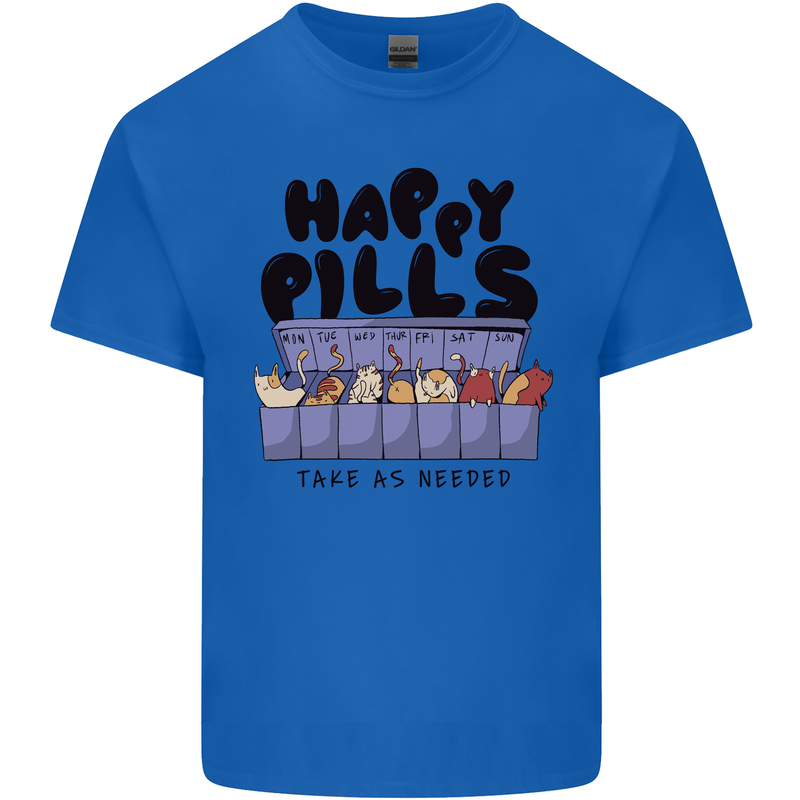 Cats Happy Pills Funny Feline Mens Cotton T-Shirt Tee Top Royal Blue