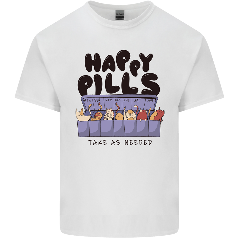 Cats Happy Pills Funny Feline Mens Cotton T-Shirt Tee Top White
