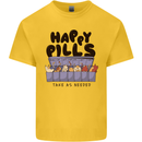 Cats Happy Pills Funny Feline Mens Cotton T-Shirt Tee Top Yellow
