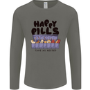 Cats Happy Pills Funny Feline Mens Long Sleeve T-Shirt Charcoal