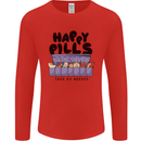 Cats Happy Pills Funny Feline Mens Long Sleeve T-Shirt Red