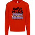 Cats Happy Pills Funny Feline Mens Sweatshirt Jumper Bright Red