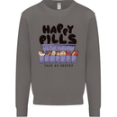 Cats Happy Pills Funny Feline Mens Sweatshirt Jumper Charcoal