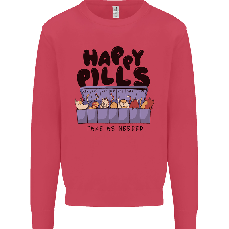 Cats Happy Pills Funny Feline Mens Sweatshirt Jumper Heliconia