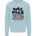 Cats Happy Pills Funny Feline Mens Sweatshirt Jumper Light Blue