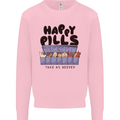 Cats Happy Pills Funny Feline Mens Sweatshirt Jumper Light Pink