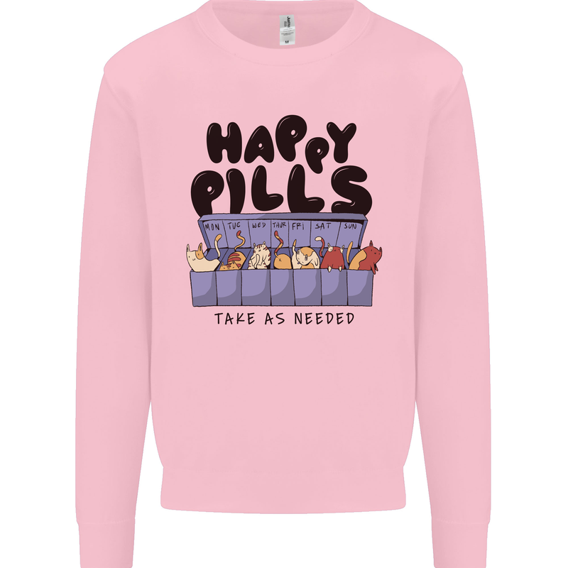 Cats Happy Pills Funny Feline Mens Sweatshirt Jumper Light Pink