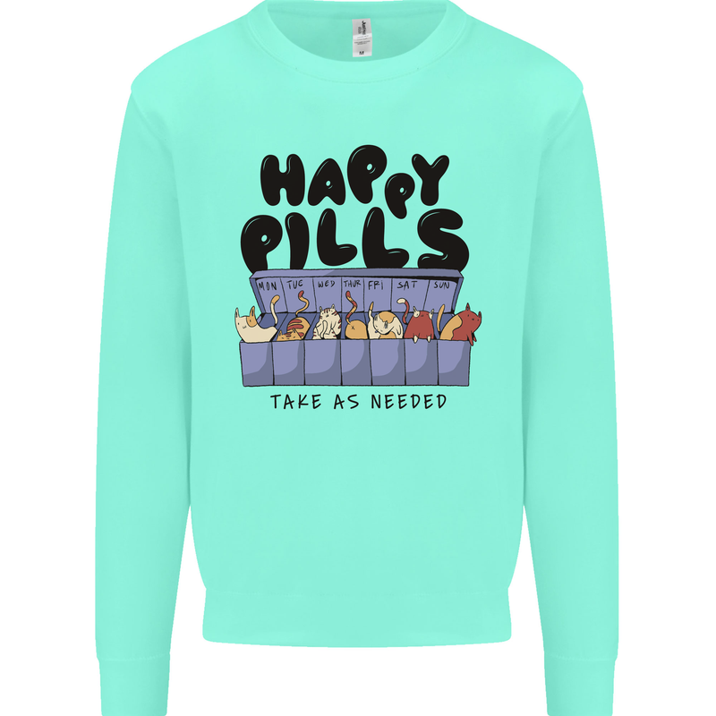 Cats Happy Pills Funny Feline Mens Sweatshirt Jumper Peppermint