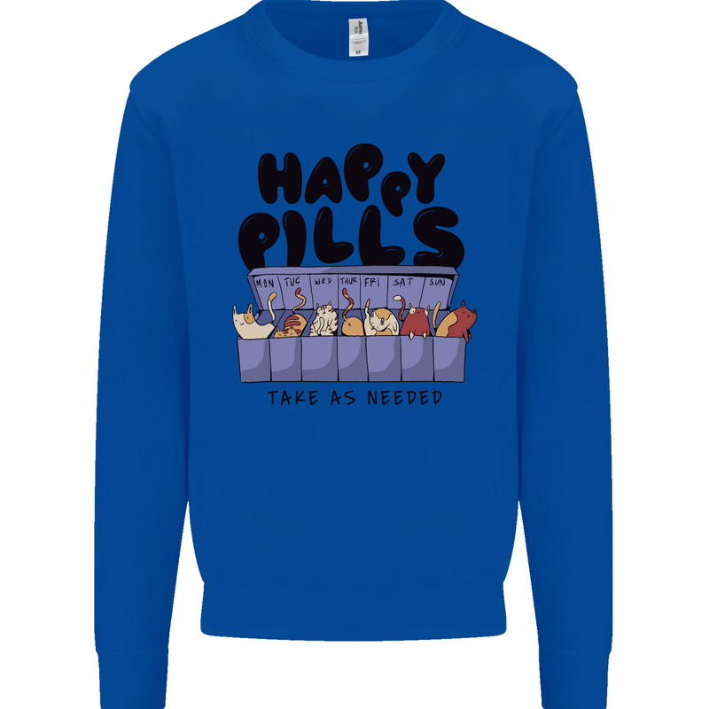 Cats Happy Pills Funny Feline Mens Sweatshirt Jumper Royal Blue