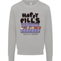 Cats Happy Pills Funny Feline Mens Sweatshirt Jumper Sports Grey
