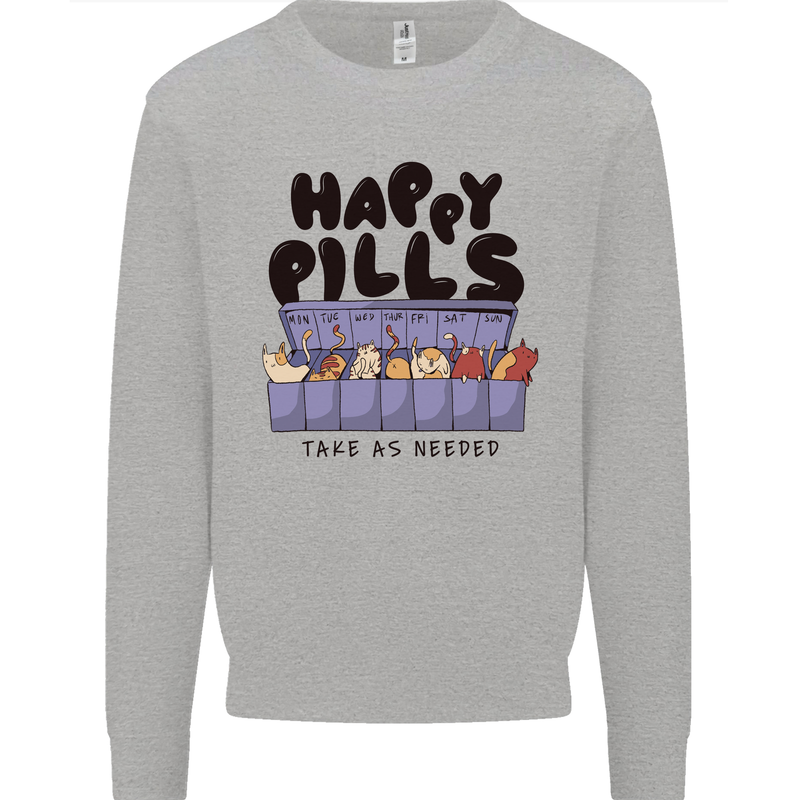 Cats Happy Pills Funny Feline Mens Sweatshirt Jumper Sports Grey