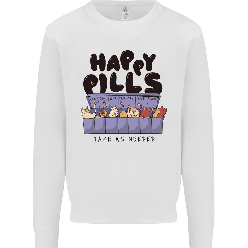 Cats Happy Pills Funny Feline Mens Sweatshirt Jumper White
