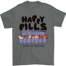 Cats Happy Pills Funny Feline Mens T-Shirt 100% Cotton Charcoal
