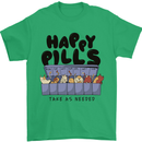 Cats Happy Pills Funny Feline Mens T-Shirt 100% Cotton Irish Green