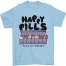 Cats Happy Pills Funny Feline Mens T-Shirt 100% Cotton Light Blue