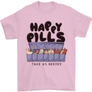Cats Happy Pills Funny Feline Mens T-Shirt 100% Cotton Light Pink