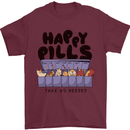 Cats Happy Pills Funny Feline Mens T-Shirt 100% Cotton Maroon