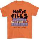 Cats Happy Pills Funny Feline Mens T-Shirt 100% Cotton Orange