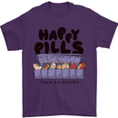 Cats Happy Pills Funny Feline Mens T-Shirt 100% Cotton Purple