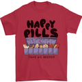 Cats Happy Pills Funny Feline Mens T-Shirt 100% Cotton Red