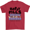 Cats Happy Pills Funny Feline Mens T-Shirt 100% Cotton Red
