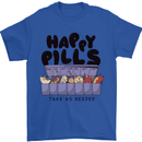 Cats Happy Pills Funny Feline Mens T-Shirt 100% Cotton Royal Blue