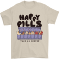 Cats Happy Pills Funny Feline Mens T-Shirt 100% Cotton Sand
