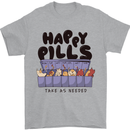 Cats Happy Pills Funny Feline Mens T-Shirt 100% Cotton Sports Grey