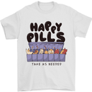 Cats Happy Pills Funny Feline Mens T-Shirt 100% Cotton White