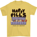 Cats Happy Pills Funny Feline Mens T-Shirt 100% Cotton Yellow