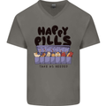 Cats Happy Pills Funny Feline Mens V-Neck Cotton T-Shirt Charcoal