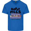 Cats Happy Pills Funny Feline Mens V-Neck Cotton T-Shirt Royal Blue