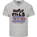 Cats Happy Pills Funny Feline Mens V-Neck Cotton T-Shirt Sports Grey