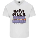 Cats Happy Pills Funny Feline Mens V-Neck Cotton T-Shirt White