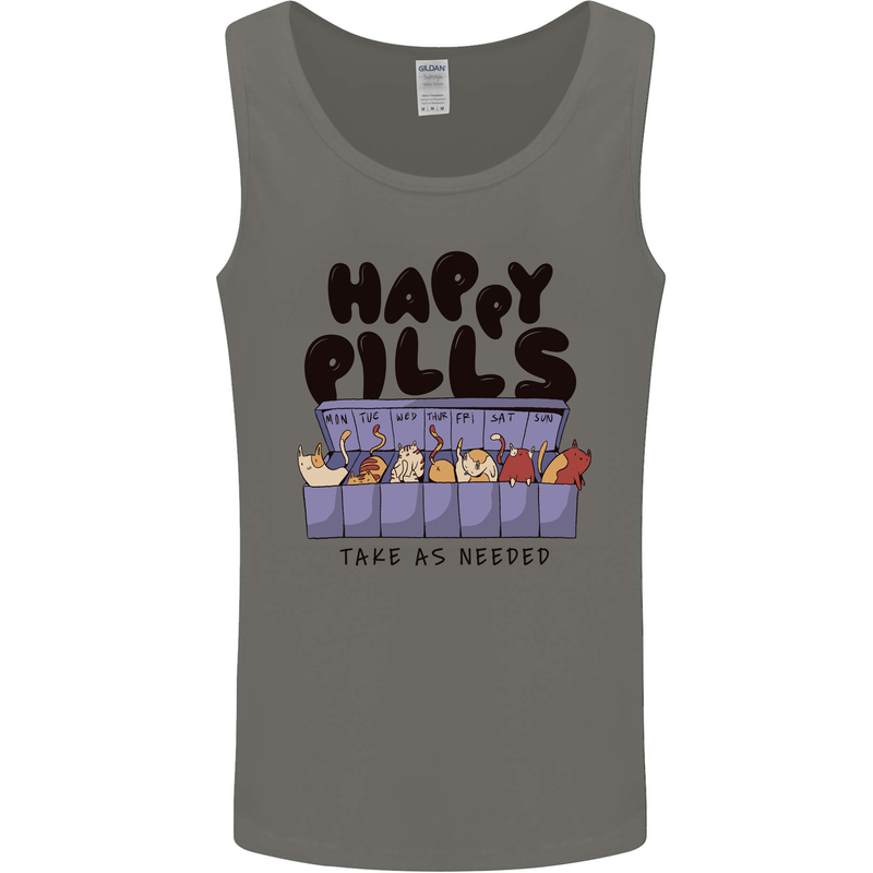 Cats Happy Pills Funny Feline Mens Vest Tank Top Charcoal