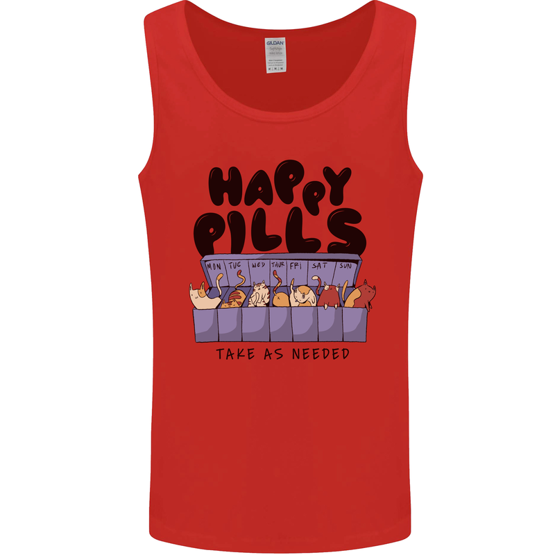 Cats Happy Pills Funny Feline Mens Vest Tank Top Red