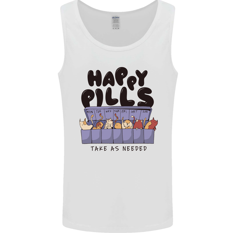 Cats Happy Pills Funny Feline Mens Vest Tank Top White