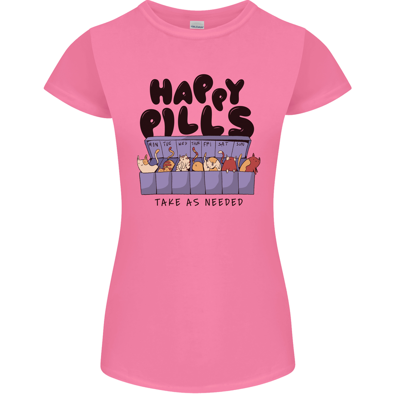 Cats Happy Pills Funny Feline Womens Petite Cut T-Shirt Azalea