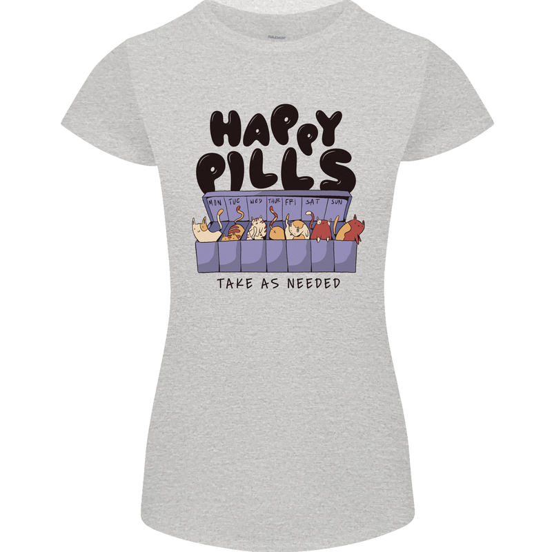 Cats Happy Pills Funny Feline Womens Petite Cut T-Shirt Sports Grey
