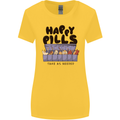 Cats Happy Pills Funny Feline Womens Wider Cut T-Shirt Yellow