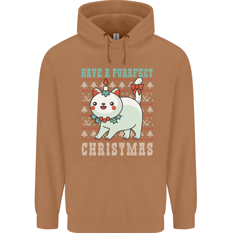 Cats Have a Purrfect Christmas Funny Xmas Mens 80% Cotton Hoodie Caramel Latte