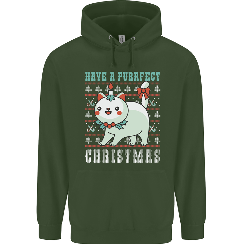 Cats Have a Purrfect Christmas Funny Xmas Mens 80% Cotton Hoodie Forest Green