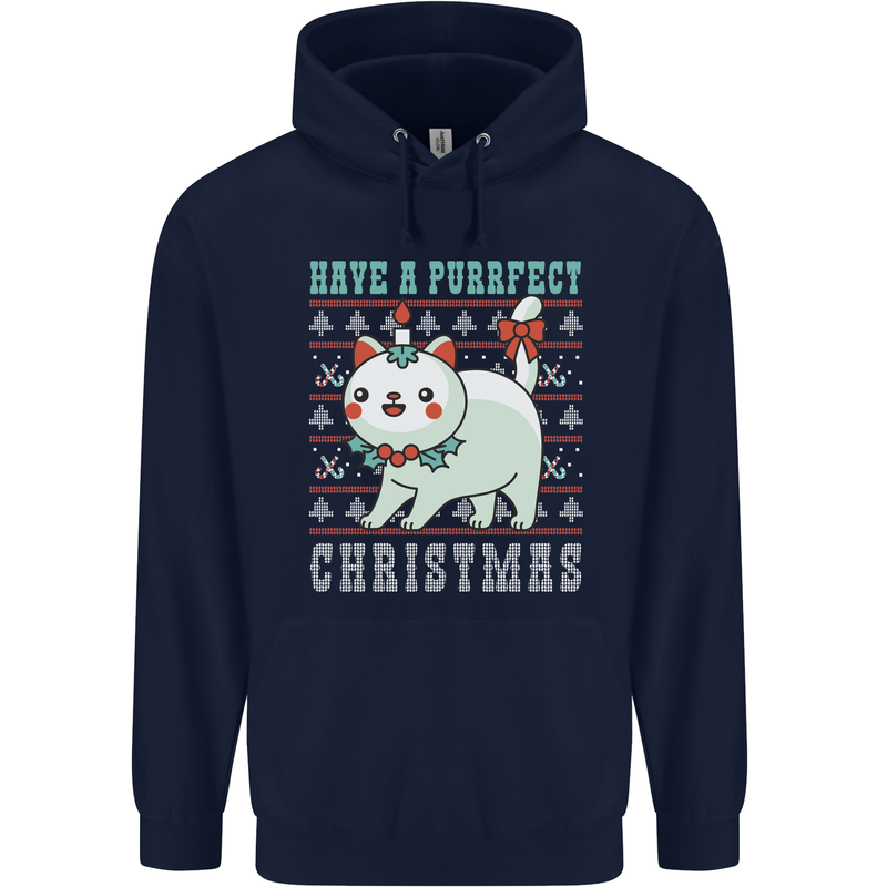 Cats Have a Purrfect Christmas Funny Xmas Mens 80% Cotton Hoodie Navy Blue