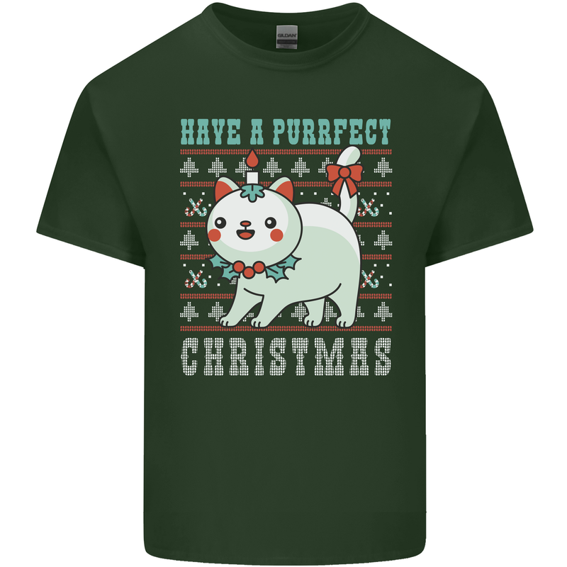 Cats Have a Purrfect Christmas Funny Xmas Mens Cotton T-Shirt Tee Top Forest Green